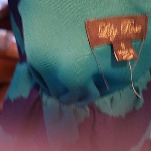 Dress. Belted sleeveless chiffonish